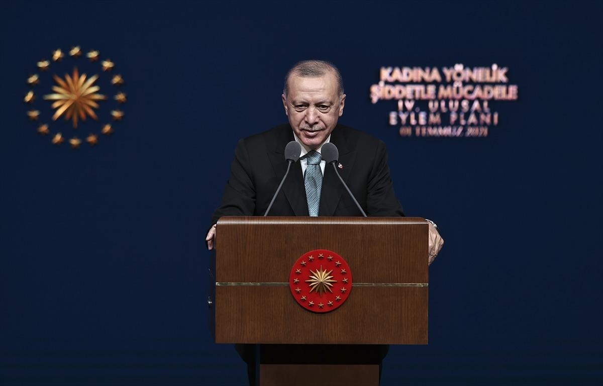 Cumhurbaşkanı Erdoğan, Kadına Y&ouml;nelik Şiddetle M&uuml;cadele 4. Ulusal Eylem Planı Tanıtım Toplantısı'nda konuştu:(1)