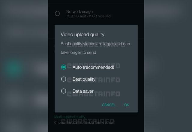 WhatsApp video kalitesi ayarlama