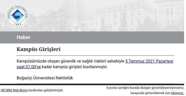 Boğazi&ccedil;i &Uuml;niversitesi&rsquo;nde kamp&uuml;slere giriş kısıtlandı 1