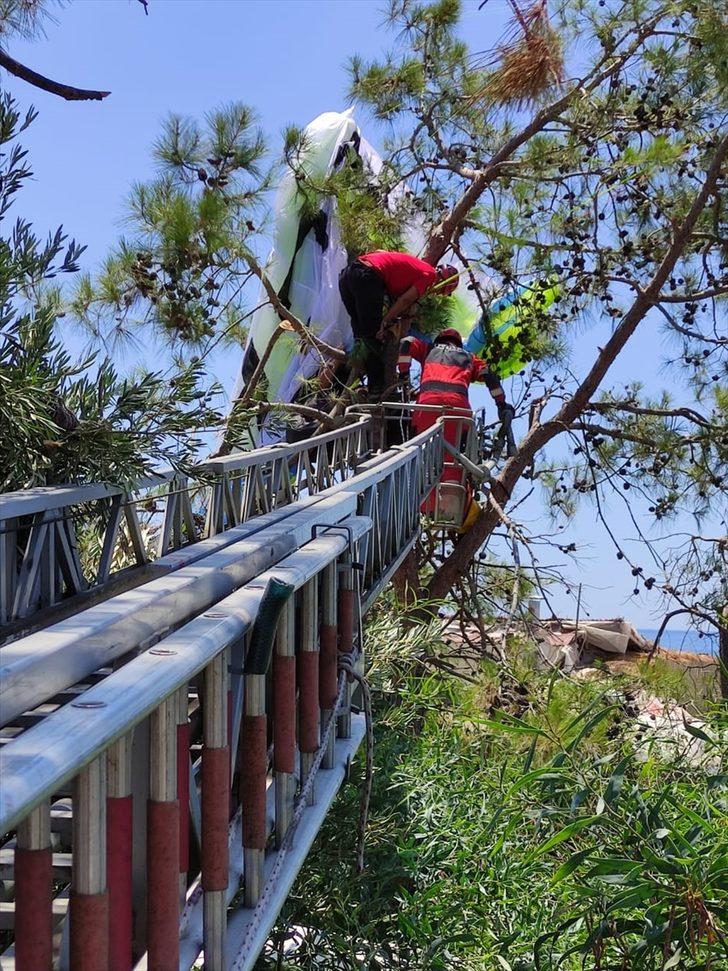 Fethiye'de yamaç paraşütü ağaca dolandığı için mahsur kalan pilot ile birlikte uçtuğu kişi kurtarıldı G1