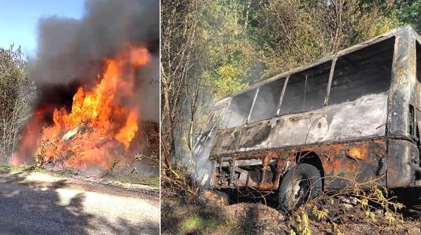 Yolcu minibüsü alev alev yandı: Son anda kurtuldular