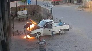 Korku dolu anlar! Tamir ederken bir anda alev aldı