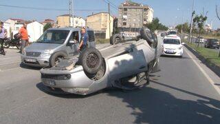 Takla atan araçtan inanılmaz kurtuluş! Burunları bile kanamadı