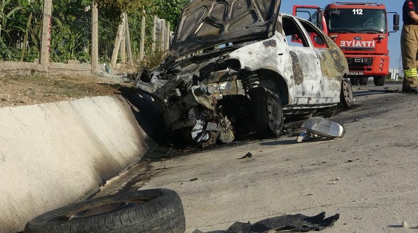 Önce takla attı ardından alev aldı! Kendini araçtan atarak canını kurtardı
