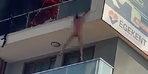 This is how the man trapped in the fire jumped on the balcony below