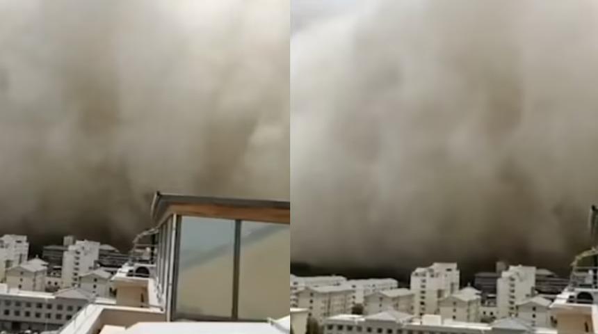 Çin'de panik! Kum fırtınası şehrin üzerine çöktü