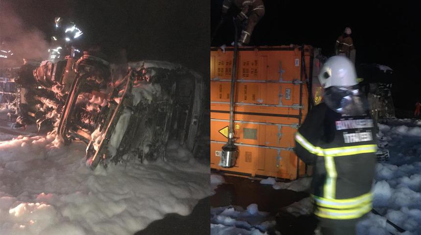 TIR'da sıkışan sürücü yanarak can verdi!