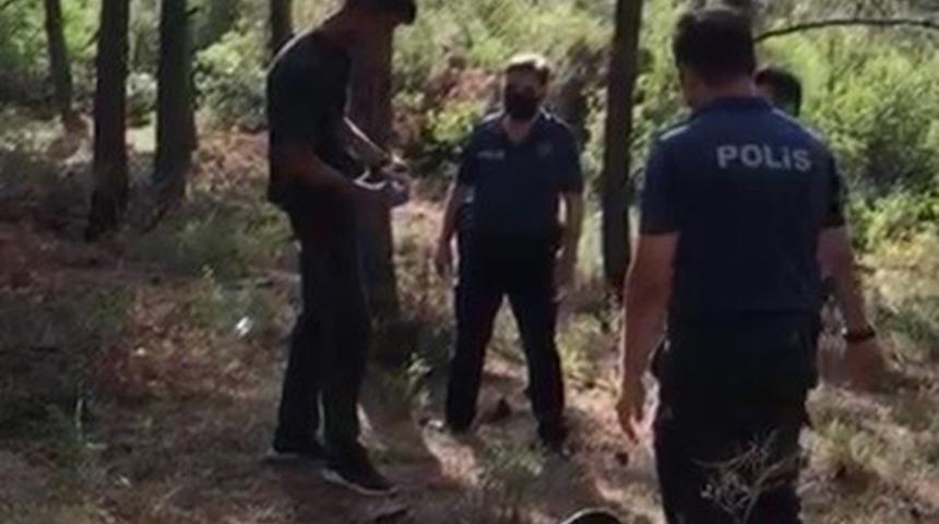 Orman yangını şüphelisiydi! Başka bir ormanda yine tiner şişesiyle yakalandı