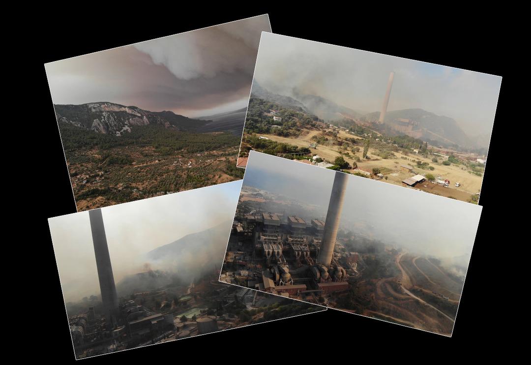 Drone ile g&ouml;r&uuml;nt&uuml;lendi! Alevler Kemerk&ouml;y Termik Santraline b&ouml;yle ilerledi