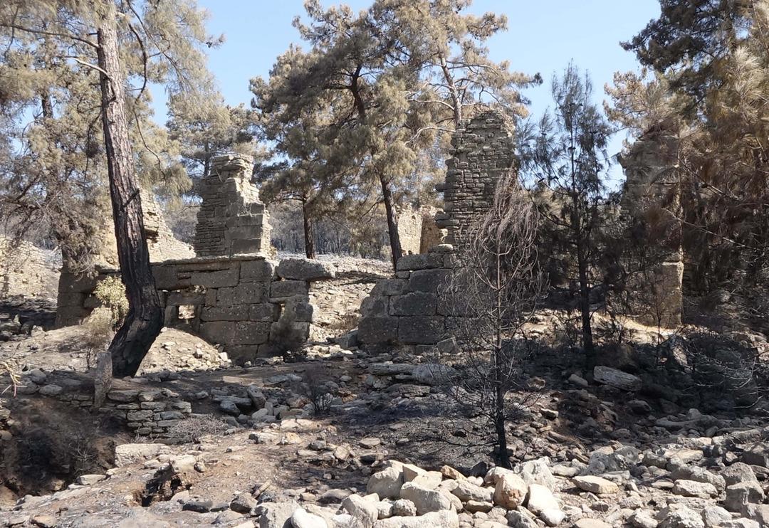 Manavgat'taki yangında Lyrbe Antik Kenti b&uuml;y&uuml;k zarar g&ouml;rd&uuml;