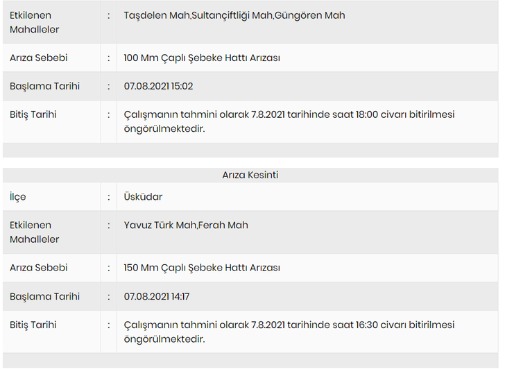 İstanbul'da sular ne zaman gelecek? 7-8 Ağustos 2021 İstanbul su kesintileri... G4