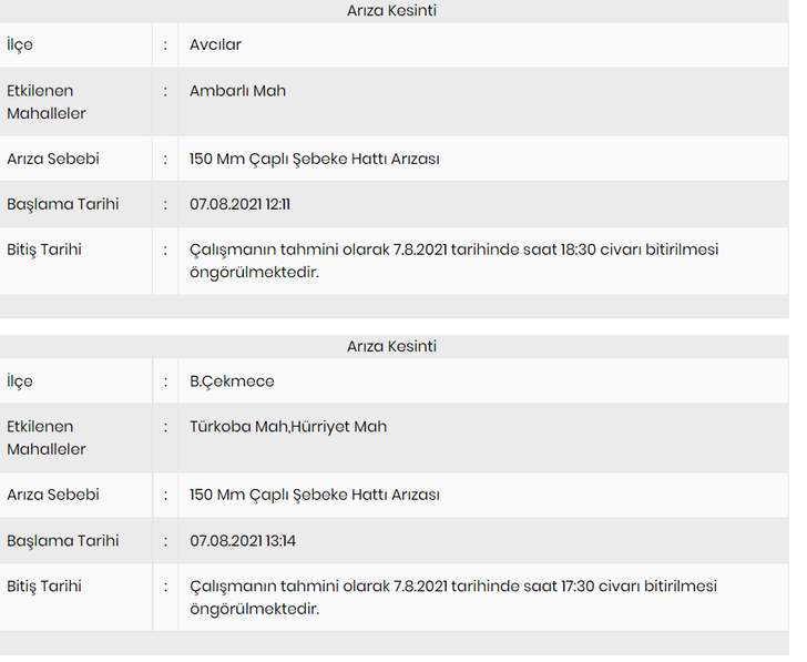 İstanbul'da sular ne zaman gelecek? 7-8 Ağustos 2021 İstanbul su kesintileri... G5