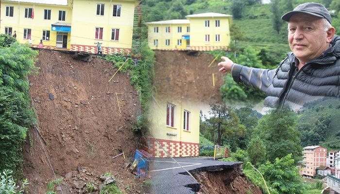 Rize'de sel ve heyelan! Okulun bahçesi çöktü