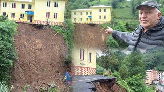 Rize'de sel ve heyelan! Okulun bahçesi çöktü