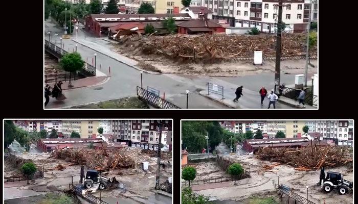 Kastamonu Bozkurt'taki selin geliş anına ilişkin görüntüler ortaya çıktı: Götürdü köprüyü, kaçın