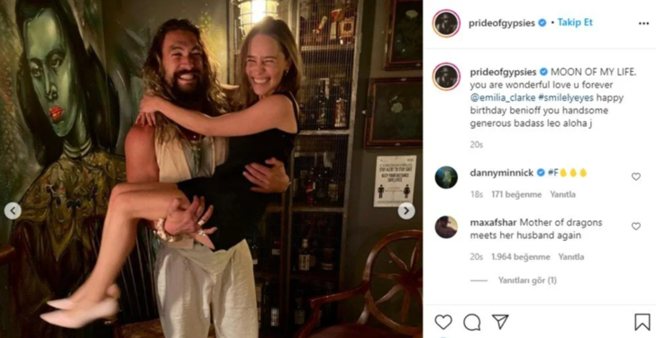 Game of Thrones'un yıldızları Jason Momoa ve Emilia Clarke’dan kucak kucağa poz G3