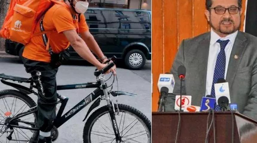 Eski bakan, başka ülkede kurye oldu