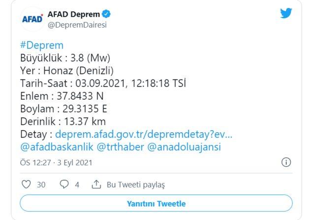 afad denizli deprem