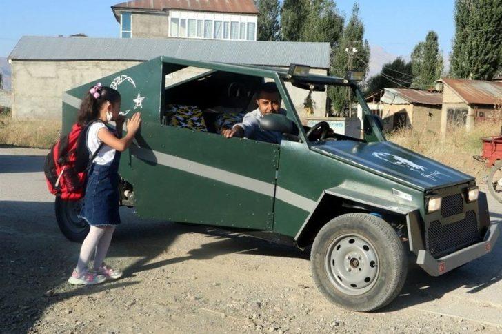 Bu kez kızını okula götürebilmek için hurda parçalardan araç yaptı! G5