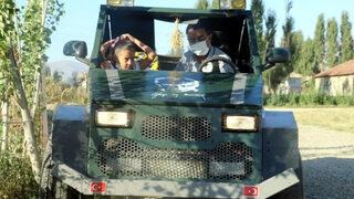 Bu kez kızını okula götürebilmek için hurda parçalardan araç yaptı!