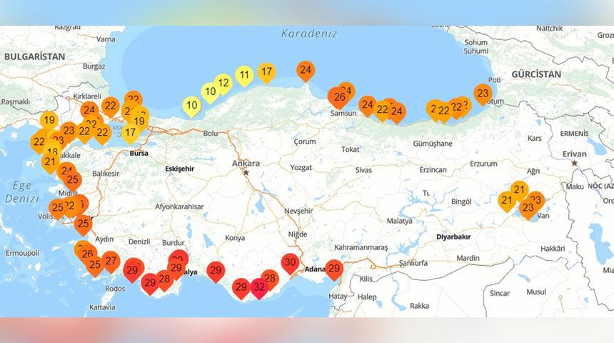 Dikkat &ccedil;eken harita! T&uuml;rkiye&rsquo;nin en soğuk deniz suyu Ak&ccedil;akoca&rsquo;da &ouml;l&ccedil;&uuml;ld&uuml;