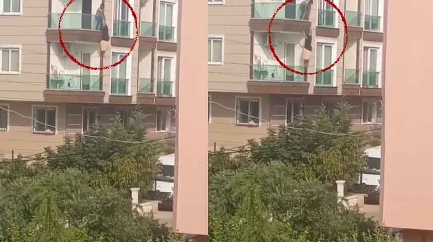 Çığlık atarak balkona çıkan kadın ikinci kattan düştü! O anlar kamerada