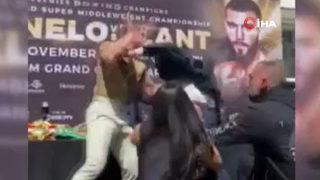 İki boksörün basın toplantısındaki yumruklu kavgası olay oldu 