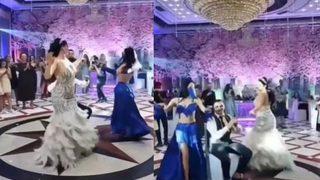 Şoke eden görüntü! Düğüne gelen dansöz damadın etrafında göbek attı