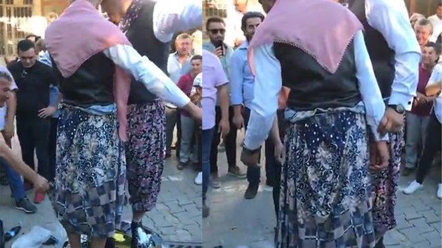 Damada etek giydirip kara kazan üzerinde oynattılar
