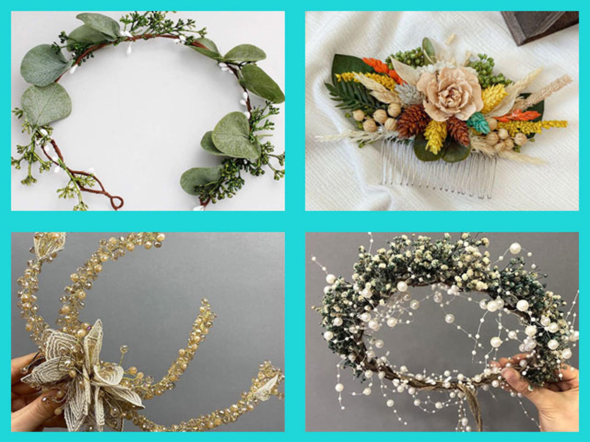 Sonbahar gelinlerinden Özpirinçci’nin çiçeklerle bezeli tacına benzer aksesuar modelleri