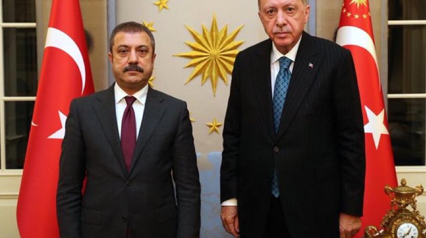 Cumhurbaşkanı Erdoğan, Merkez Bankası Başkanı Şahap Kavcıoğlu'yla g&ouml;r&uuml;şt&uuml;