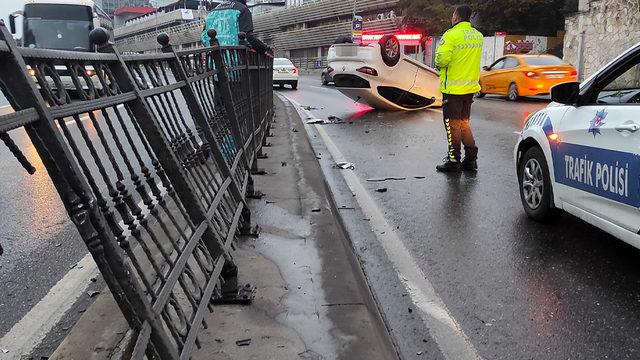 Takla atan araçtan çıkmayı başarıp olay yerinden kaçtı!