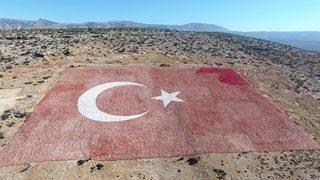 Mersin'de 22 dönümlük araziye işlenen Türk bayrağı esnafın desteğiyle boyanıyor