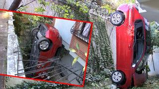 Beşiktaş'ta korku dolu anlar! Fren yerine gaza bastı bahçeye uçtu