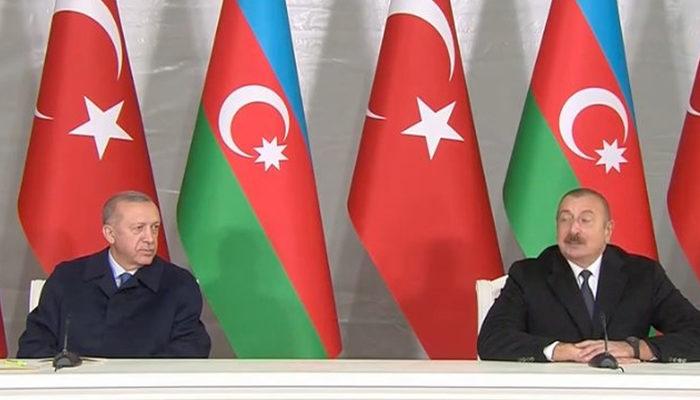 Aliyev'in yanında duyurdu! Cumhurbaşkanı Erdoğan'dan Ermenistan'a mesaj