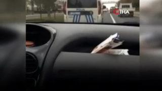 Nevşehir'de trafikte makas atıp video paylaşımı yapan maganda kamerada