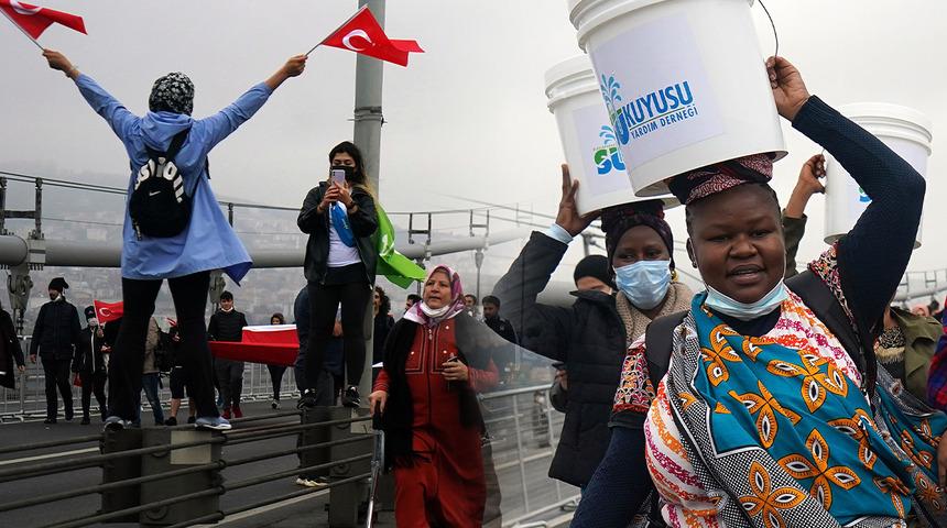 İstanbul Maratonu'ndan renkli görüntüler! Kimi kovasını alıp geldi, kimi simit ile çay içti