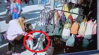 Şoke eden görüntüler! Yanındaki çocuğa böyle hırsızlık yaptırdı