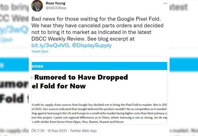 Google Pixel Fold tweeti