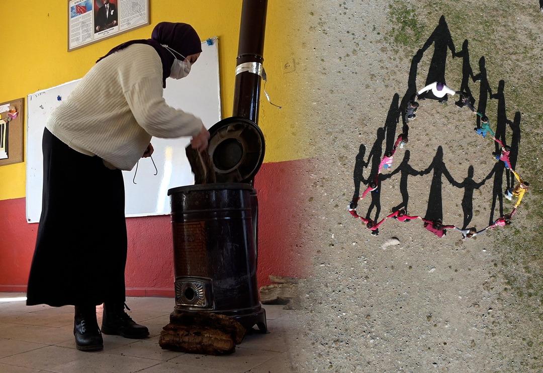 Doğunun en &uuml;cra k&ouml;y&uuml;nde g&ouml;rev yapan Elif &ouml;ğretmen, odunları sırtında taşıyıp &ccedil;ocuklar i&ccedil;in soba yakıyor