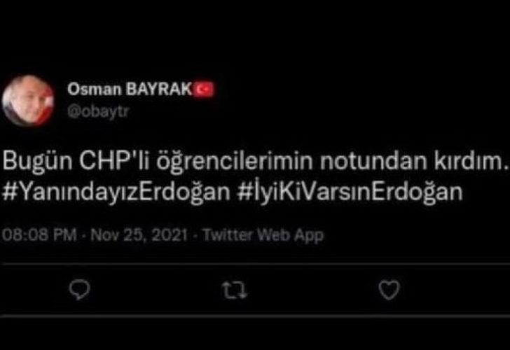 Sosyal medyada gündem oldu: Bugün CHP'li öğrencilerimin notundan kırdım