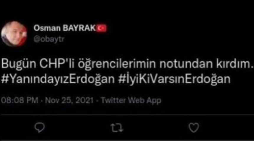 Sosyal medyada gündem oldu: Bugün CHP'li öğrencilerimin notundan kırdım