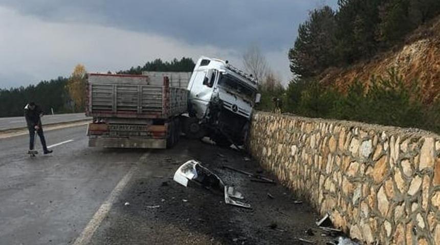 Kontrolden çıkan TIR hurdaya döndü