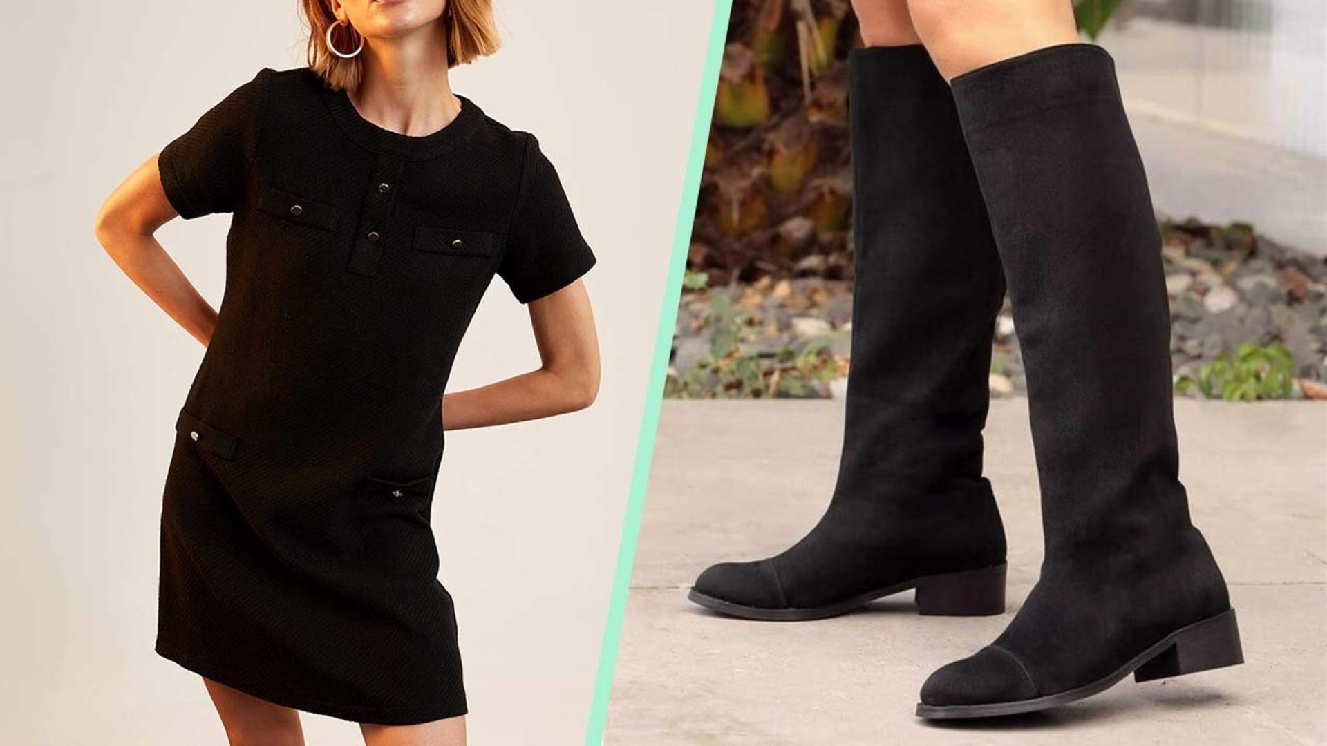 Çarpıcı bir stil için uygun fiyatlı mini elbise-uzun çizme kombinleri