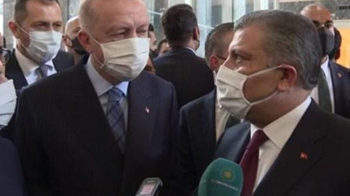Cumhurbaşkanı Erdoğan'dan kameralar önünde Bakan Koca'ya: Sen ne söyledin?