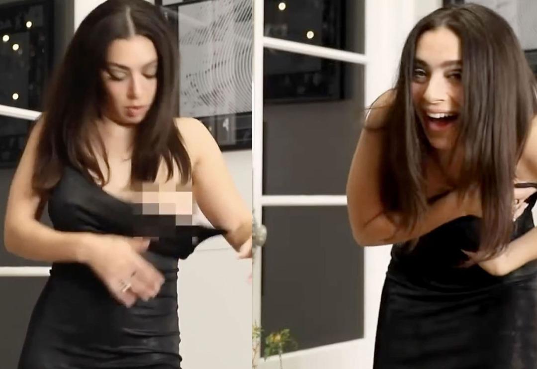 Instagram canlı yayınında elbisesinin azizliğine uğradı! Ne yapacağını bilemedi