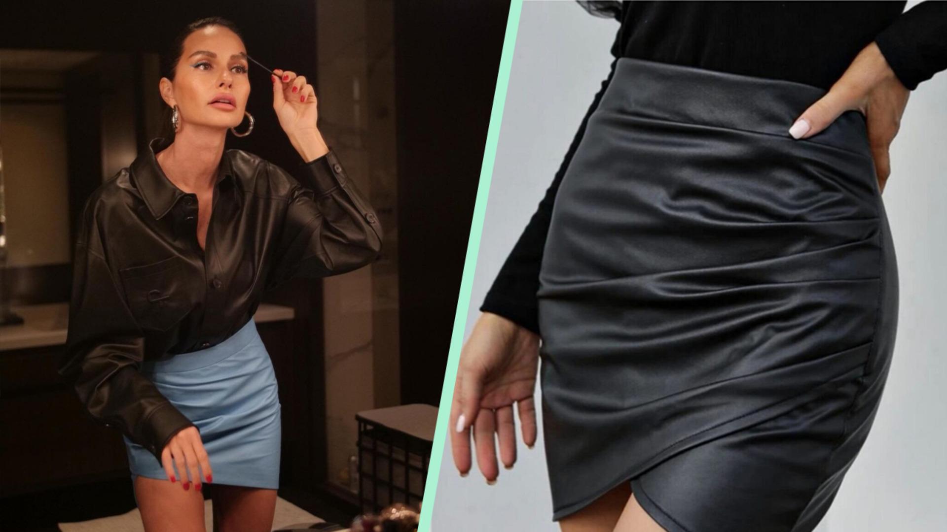 Yasemin Özilhan'ın son kombinini beğenenlere deri etek gömlek/ceket önerileri