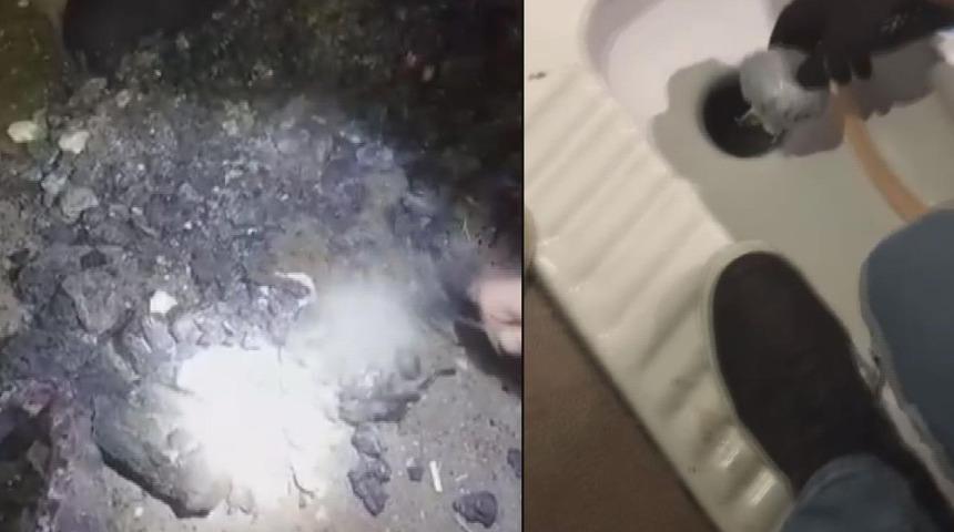 Polisi görünce ne yapacaklarını şaşırdılar! Tuvalet deliği ve soba içinden çıkarıldı