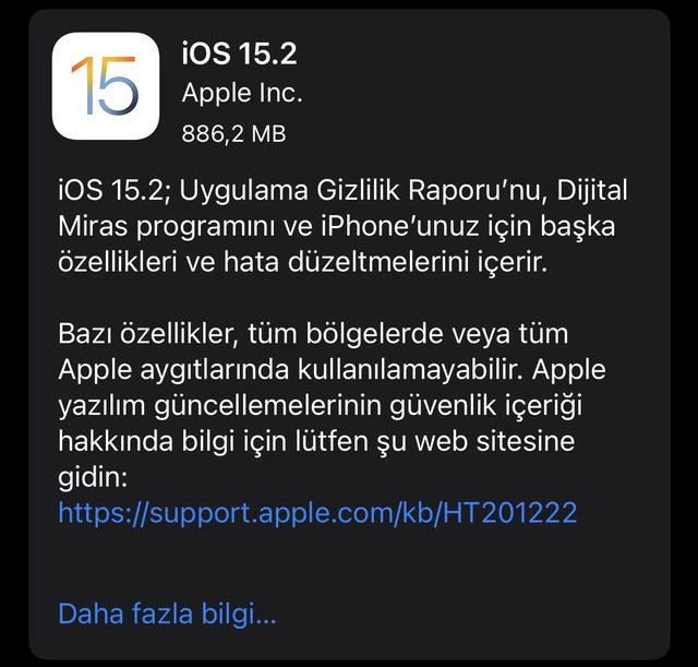 iOS 15.2 güncellemesi