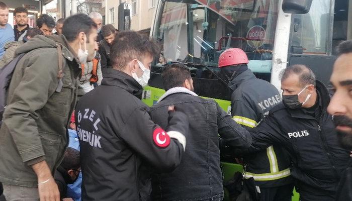 Son dakika: Kocaeli'de otobüs durağa daldı! 3 kişi aracın altın sıkışarak yaralandı